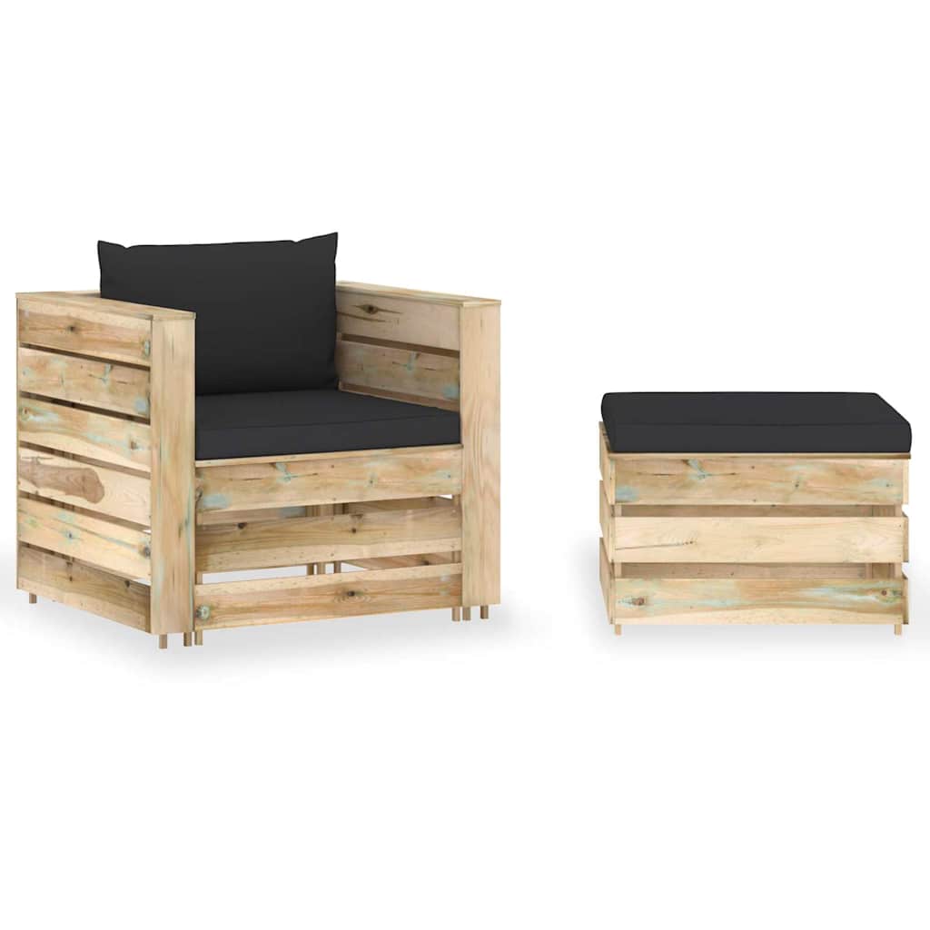 2-delige Loungeset met kussens groen geïmpregneerd hout is nu te koop bij PeponiXL, paradijselijk wonen!