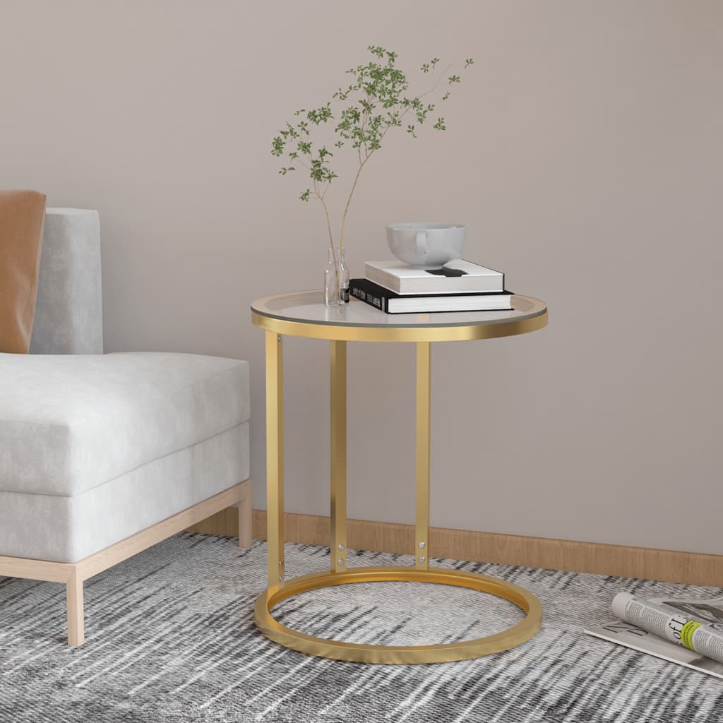 Bijzettafel 45 cm gehard glas goudkleurig en transparant is nu te koop bij PeponiXL, paradijselijk wonen!