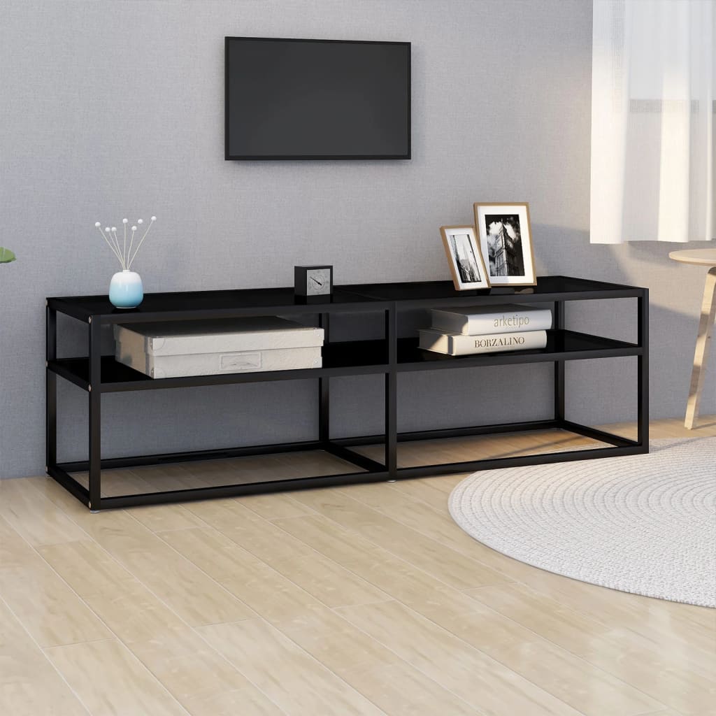 Tv-meubel 140x40x40,5 cm gehard glas zwart is nu te koop bij PeponiXL, paradijselijk wonen!