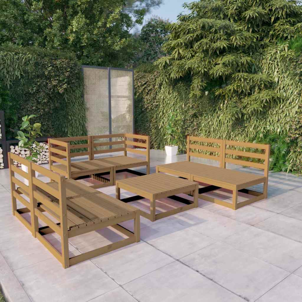 7-delige Loungeset massief grenenhout honingbruin is nu te koop bij PeponiXL, paradijselijk wonen!