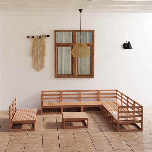10-delige Loungeset massief grenenhout honingbruin is nu te koop bij PeponiXL, paradijselijk wonen!