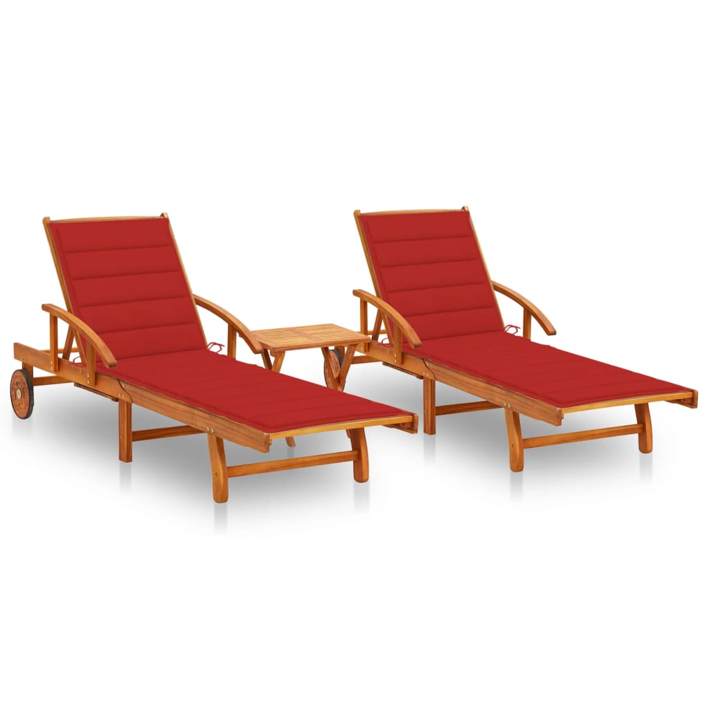 Ligstoelen 2 st met tafel en kussens massief acaciahout is nu te koop bij PeponiXL, paradijselijk wonen!