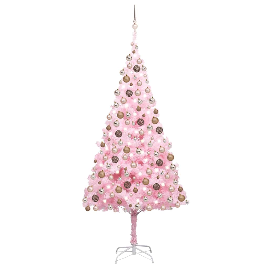 Kunstkerstboom met verlichting en kerstballen 240 cm PVC roze is nu te koop bij PeponiXL, paradijselijk wonen!