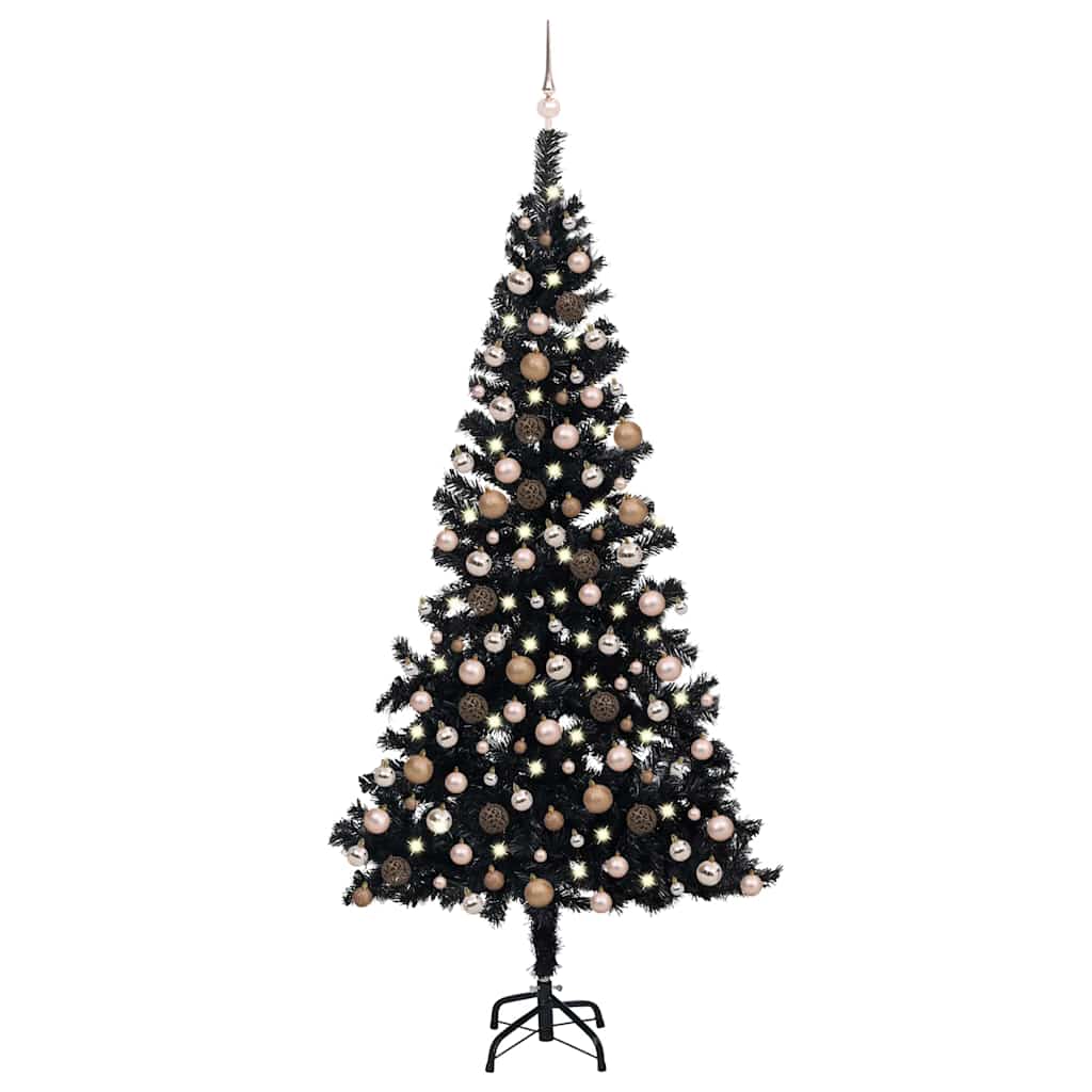 Kunstkerstboom met verlichting en kerstballen 240 cm PVC zwart is nu te koop bij PeponiXL, paradijselijk wonen!