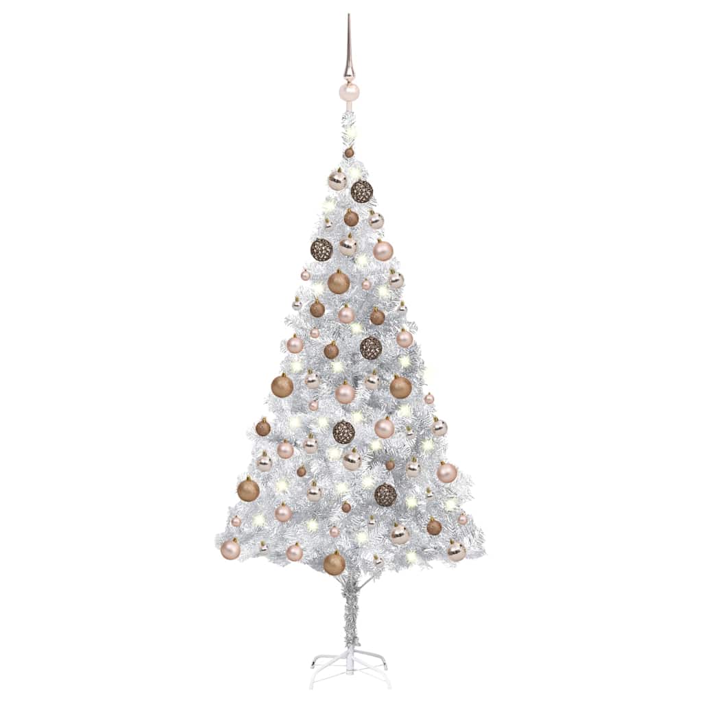 Kunstkerstboom met verlichting en kerstballen 180 cm PET zilver is nu te koop bij PeponiXL, paradijselijk wonen!