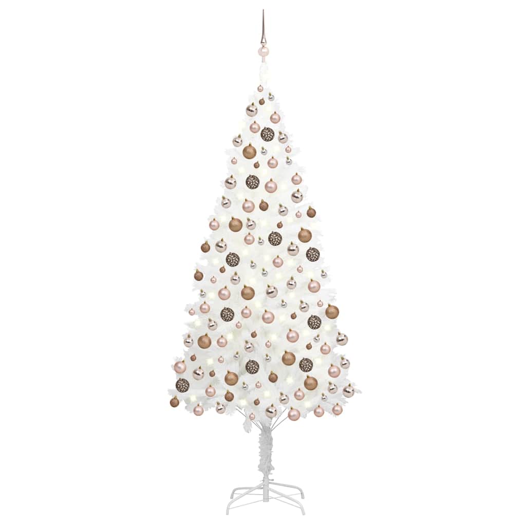 Kunstkerstboom met verlichting en kerstballen 210 cm PVC wit is nu te koop bij PeponiXL, paradijselijk wonen!
