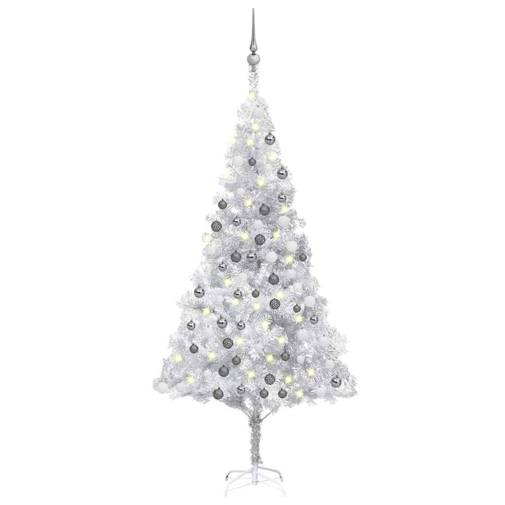 Kunstkerstboom met verlichting en kerstballen 180 cm PET zilver is nu te koop bij PeponiXL, paradijselijk wonen!