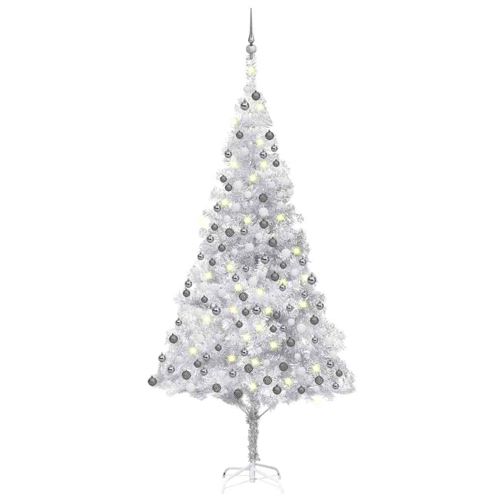 Kunstkerstboom met verlichting en kerstballen 210 cm PET zilver is nu te koop bij PeponiXL, paradijselijk wonen!
