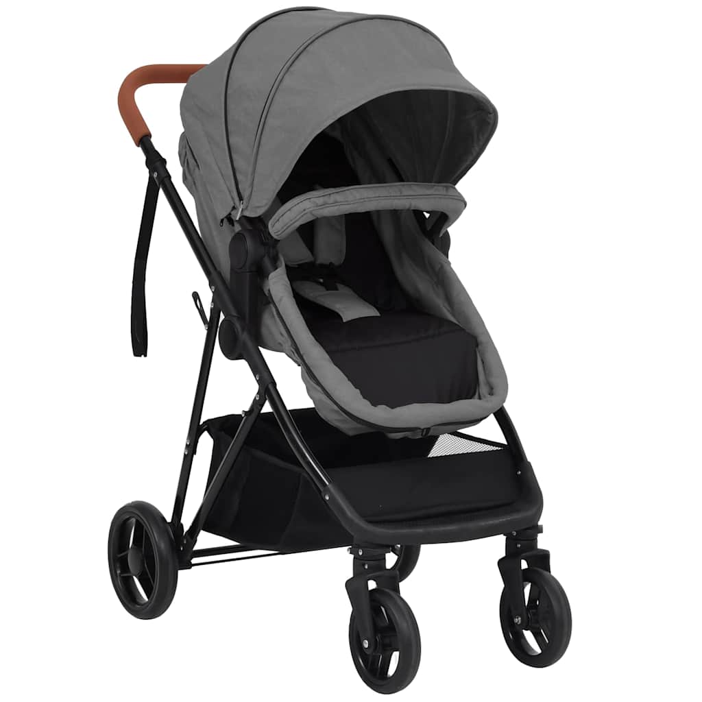 Kinderwagen 2-in-1 staal lichtgrijs en zwart is nu te koop bij PeponiXL, paradijselijk wonen!