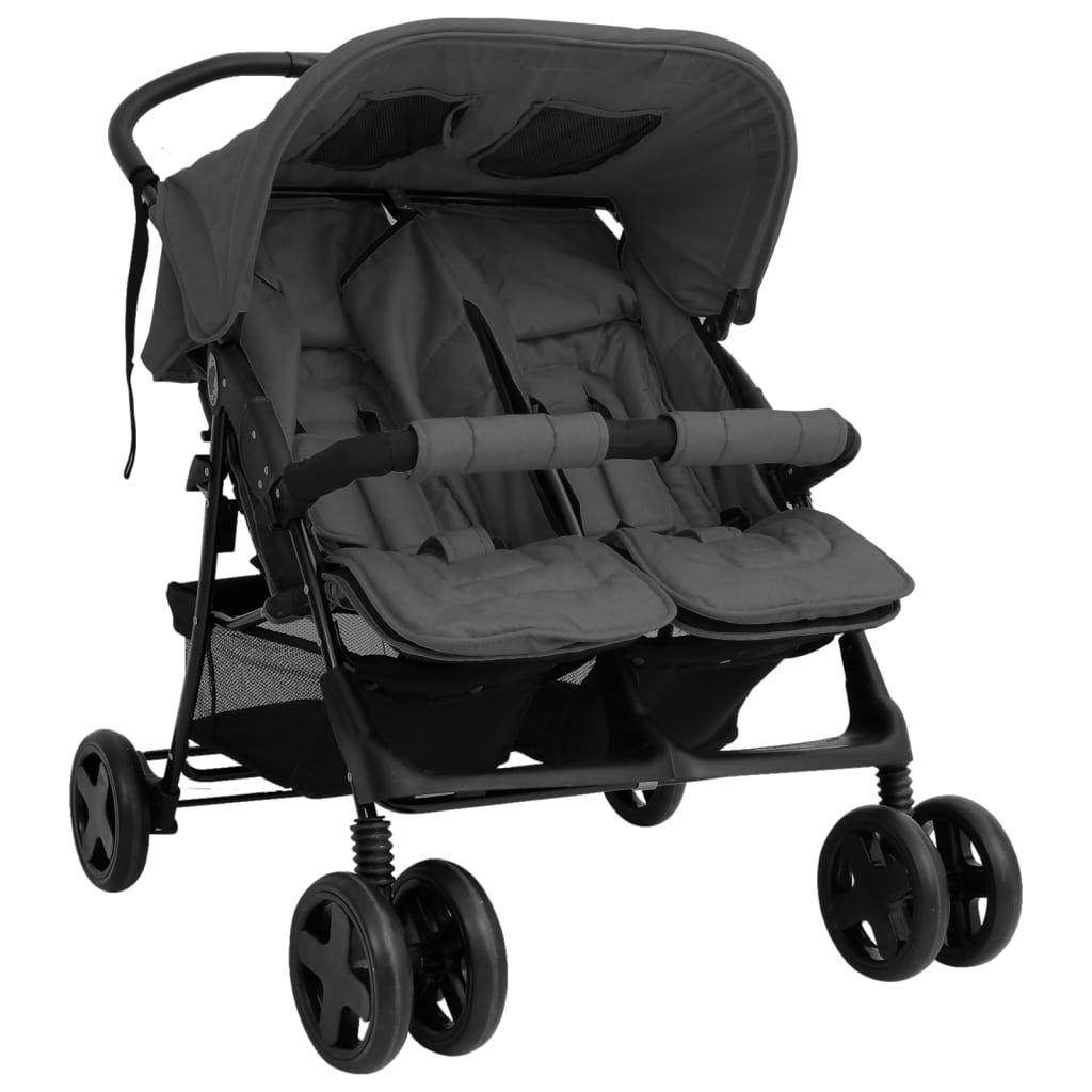 Tweelingkinderwagen staal donkergrijs is nu te koop bij PeponiXL, paradijselijk wonen!