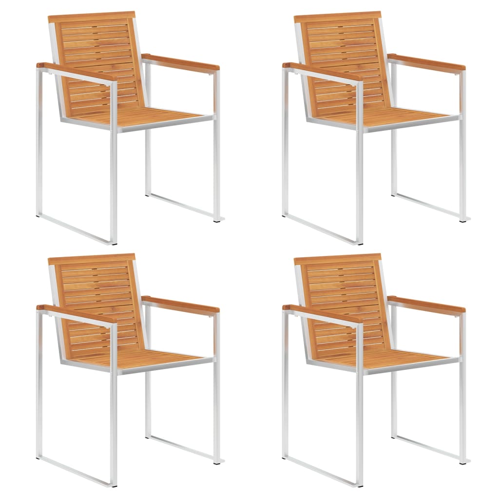 Tuinstoelen 4 st massief acaciahout en roestvrij staal is nu te koop bij PeponiXL, paradijselijk wonen!