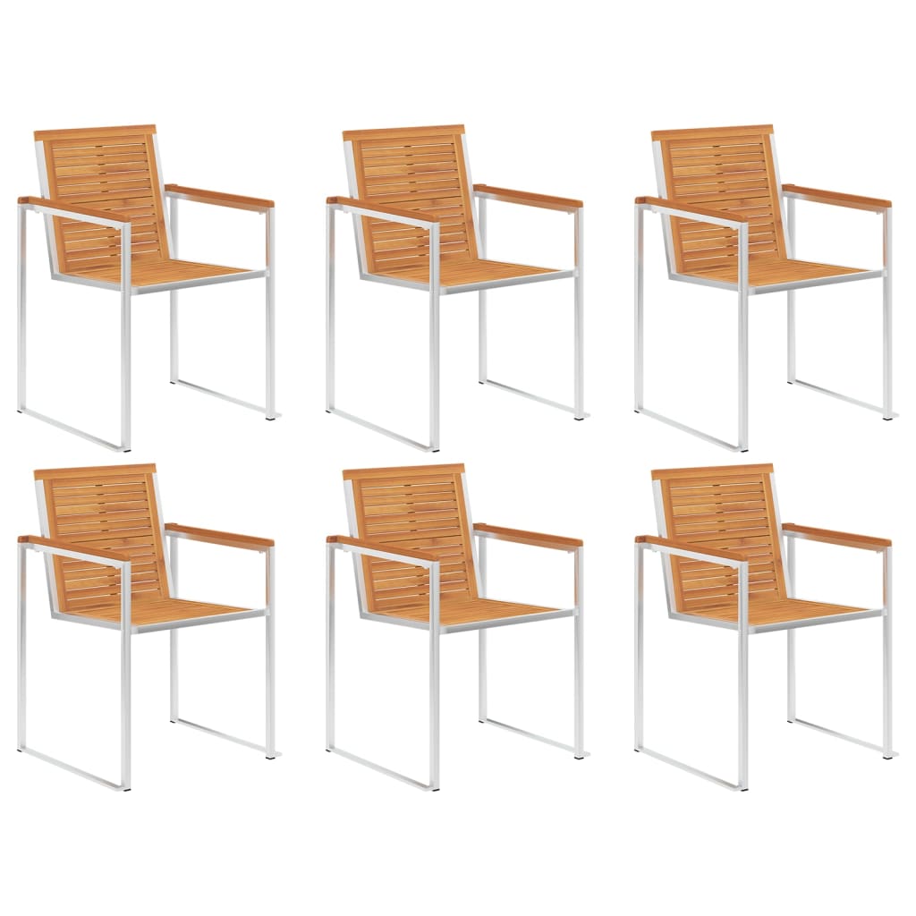 Tuinstoelen 6 st massief acaciahout en roestvrij staal is nu te koop bij PeponiXL, paradijselijk wonen!