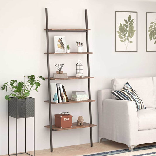 Ladderrek met 5 schappen 64x34x185,5 cm donkerbruin en zwart is nu te koop bij PeponiXL, paradijselijk wonen!