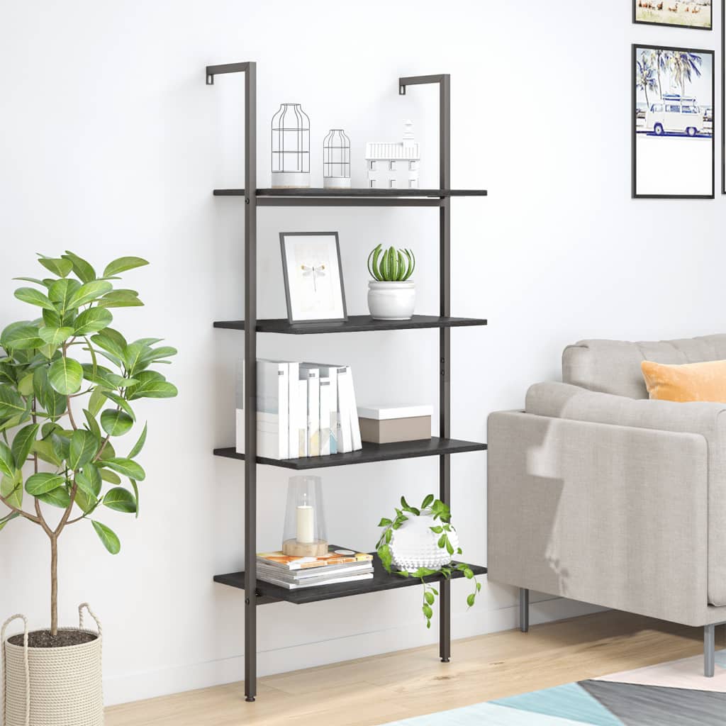 Ladderrek met 4 schappen 64x35x152,5 cm zwart is nu te koop bij PeponiXL, paradijselijk wonen!