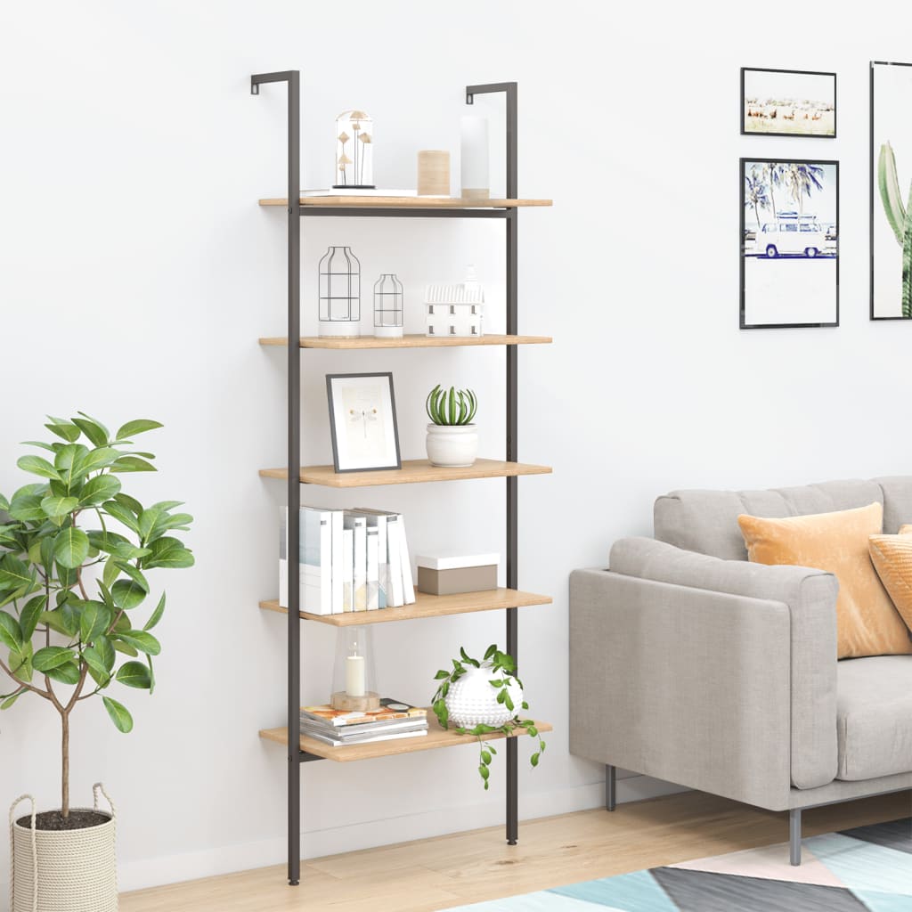 Ladderrek met 5 schappen 64x35x185 cm lichtbruin en zwart is nu te koop bij PeponiXL, paradijselijk wonen!