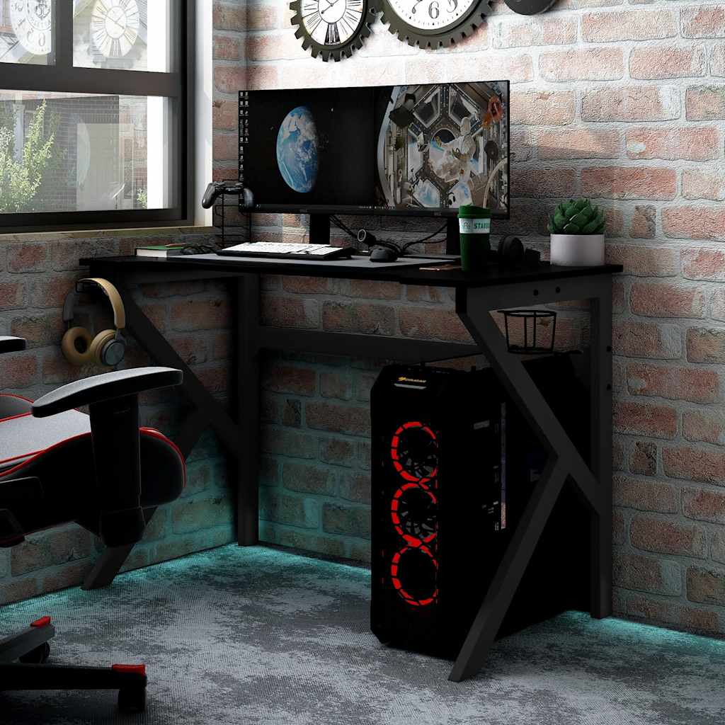 Gamingbureau met K-vormige poten 90x60x75 cm zwart is nu te koop bij PeponiXL, paradijselijk wonen!