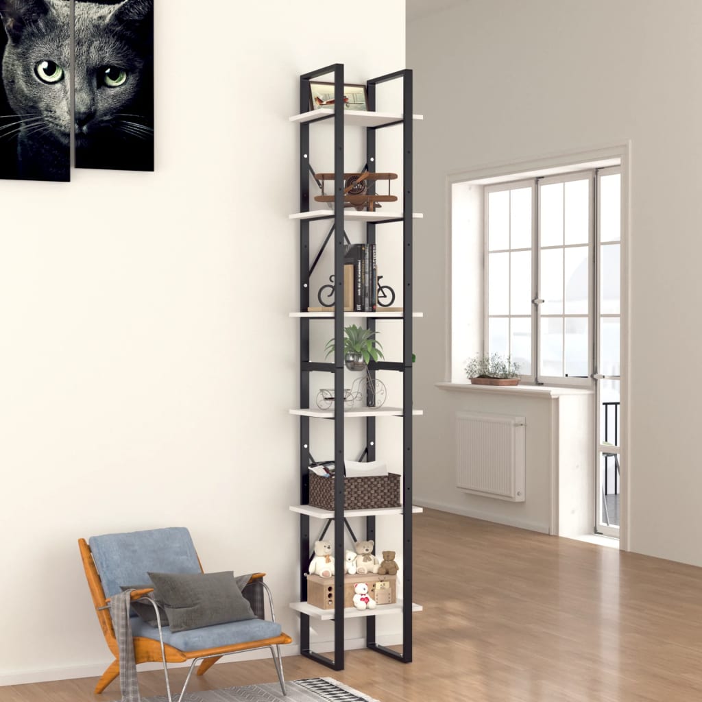 Boekenkast met 6 schappen 40x30x210 cm bewerkt hout wit is nu te koop bij PeponiXL, paradijselijk wonen!
