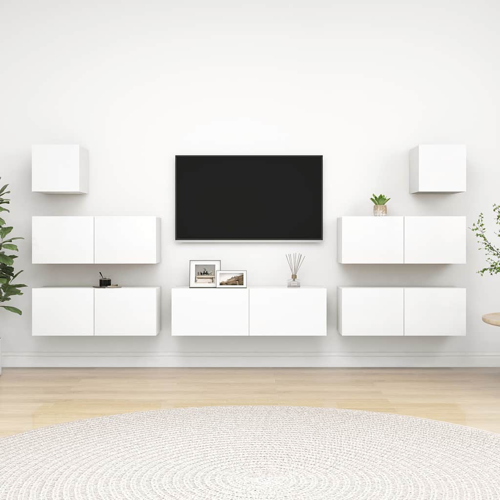 7-delige Tv-meubelset bewerkt hout wit is nu te koop bij PeponiXL, paradijselijk wonen!