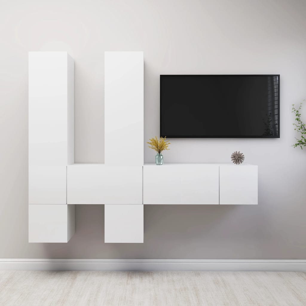 7-delige Tv-meubelset bewerkt hout wit is nu te koop bij PeponiXL, paradijselijk wonen!
