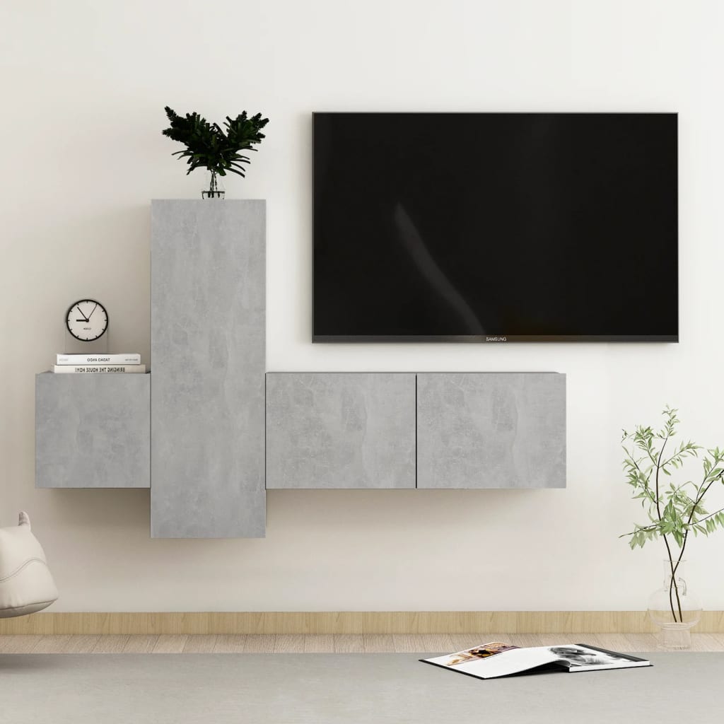 3-delige Tv-meubelset bewerkt hout betongrijs is nu te koop bij PeponiXL, paradijselijk wonen!
