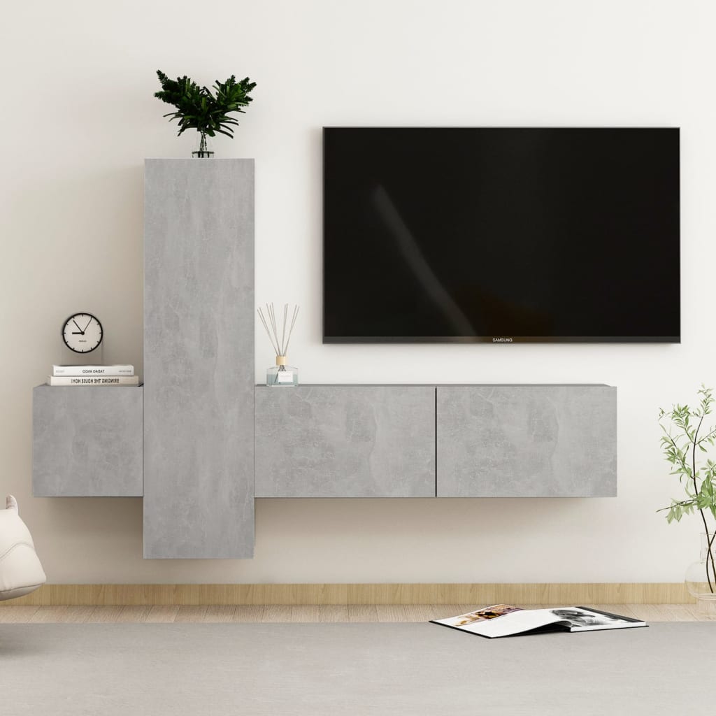 3-delige Tv-meubelset bewerkt hout betongrijs is nu te koop bij PeponiXL, paradijselijk wonen!