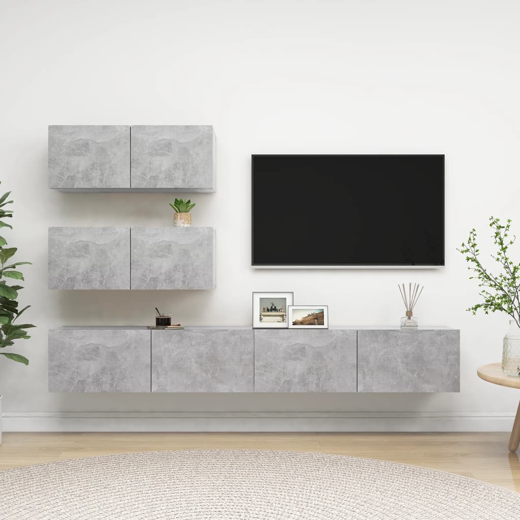4-delige Tv-meubelset bewerkt hout betongrijs is nu te koop bij PeponiXL, paradijselijk wonen!