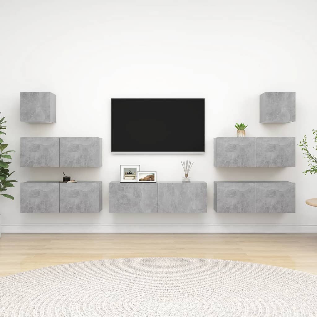 7-delige Tv-meubelset bewerkt hout betongrijs is nu te koop bij PeponiXL, paradijselijk wonen!