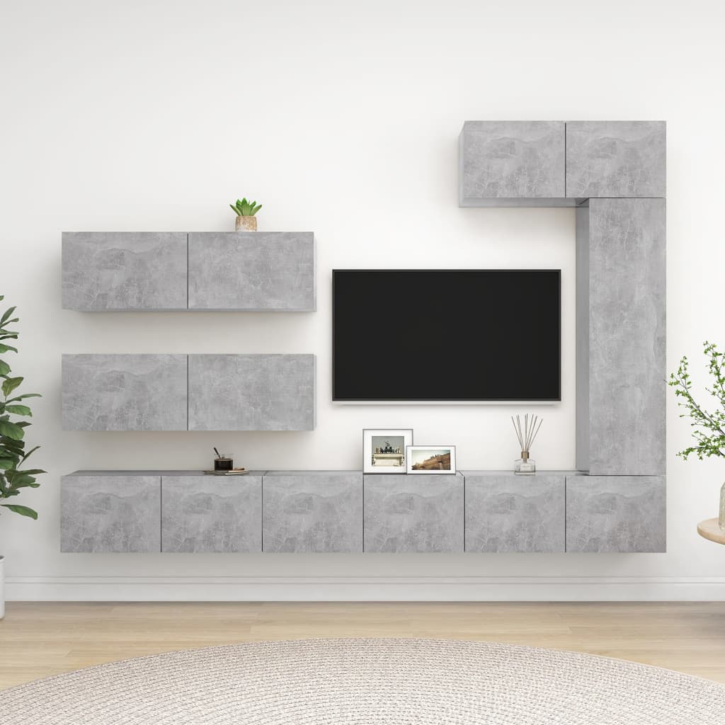 7-delige Tv-meubelset bewerkt hout betongrijs is nu te koop bij PeponiXL, paradijselijk wonen!