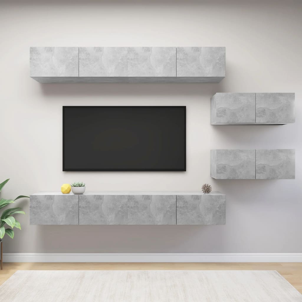 6-delige Tv-meubelset bewerkt hout betongrijs is nu te koop bij PeponiXL, paradijselijk wonen!