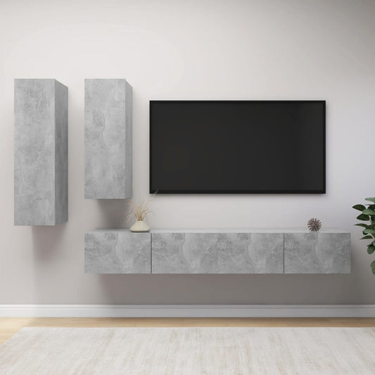 4-delige Tv-meubelset spaanplaat betongrijs is nu te koop bij PeponiXL, paradijselijk wonen!
