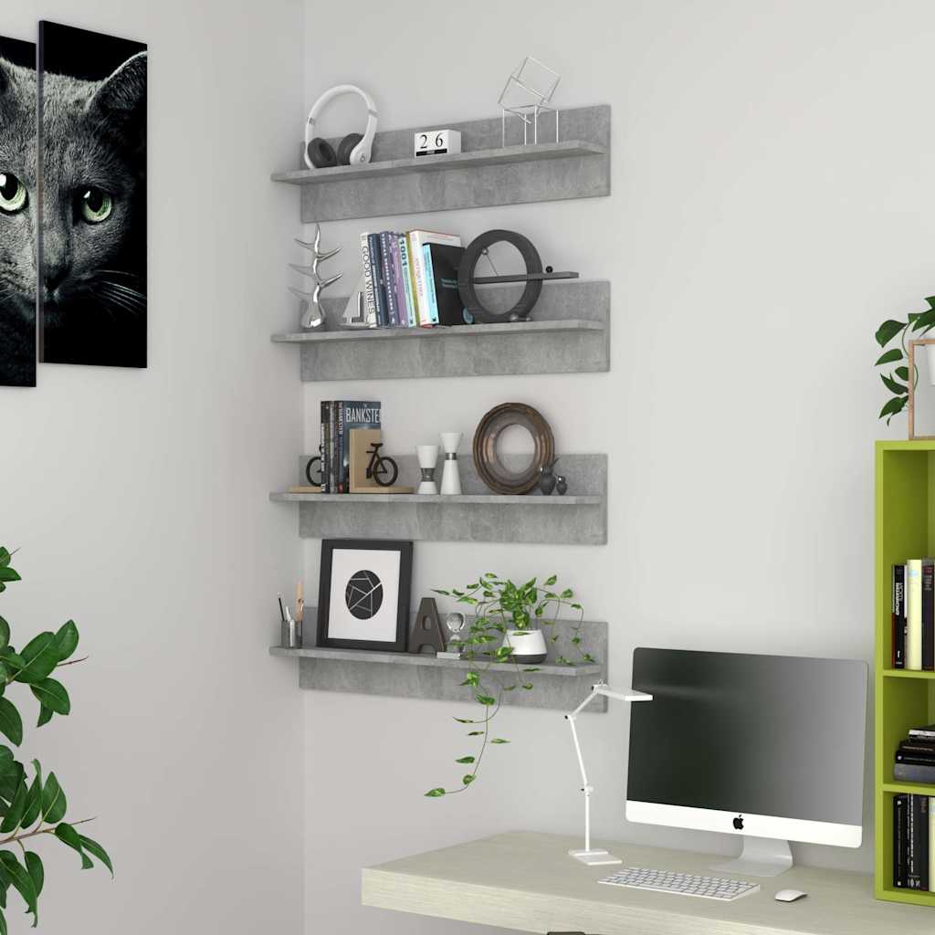 Wandschappen 4 st 80x11,5x18 cm bewerkt hout betongrijs is nu te koop bij PeponiXL, paradijselijk wonen!