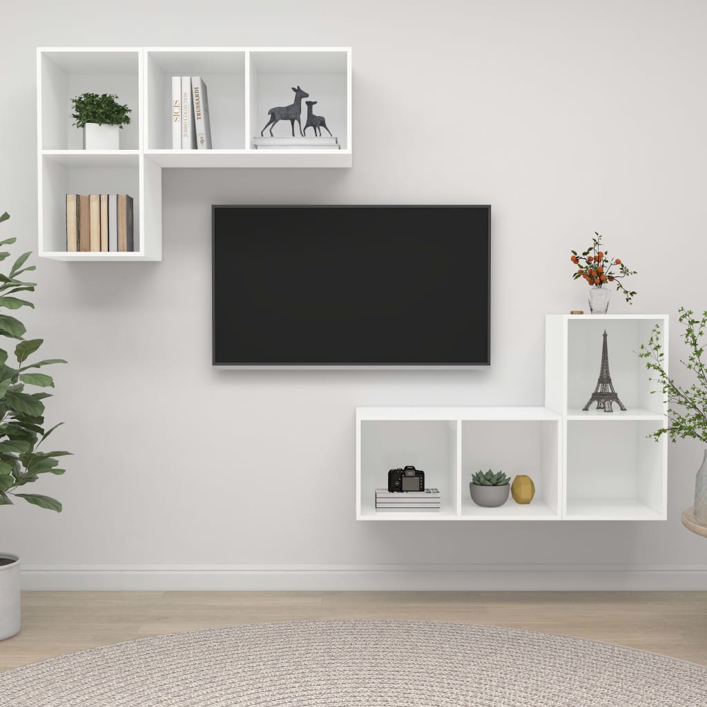 Tv-wandmeubelen 4 st bewerkt hout wit is nu te koop bij PeponiXL, paradijselijk wonen!