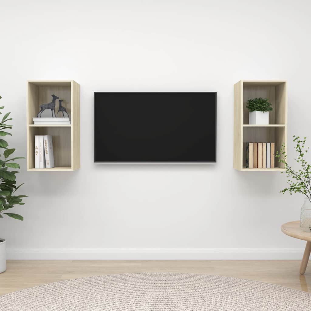 Tv-wandmeubelen 2 st spaanplaat sonoma eikenkleurig is nu te koop bij PeponiXL, paradijselijk wonen!