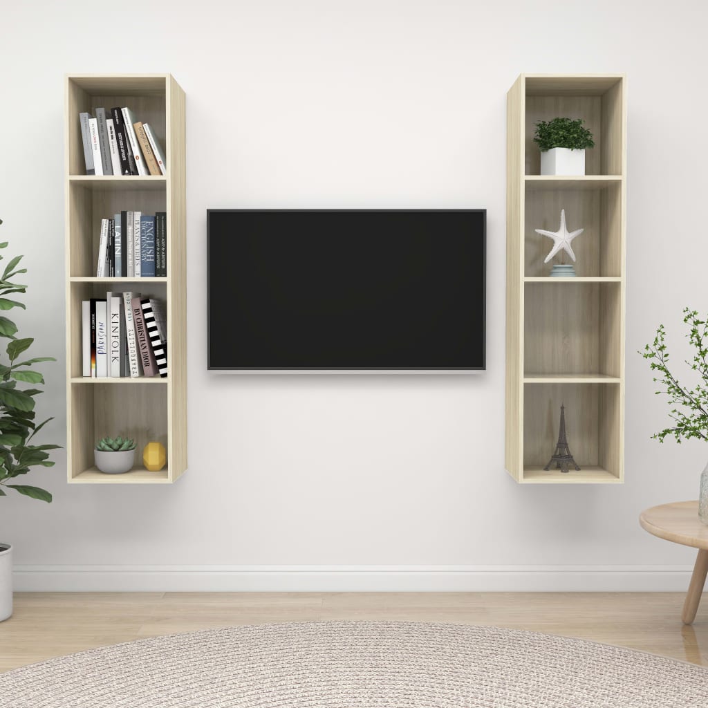 Tv-wandmeubelen 2 st spaanplaat sonoma eikenkleurig is nu te koop bij PeponiXL, paradijselijk wonen!