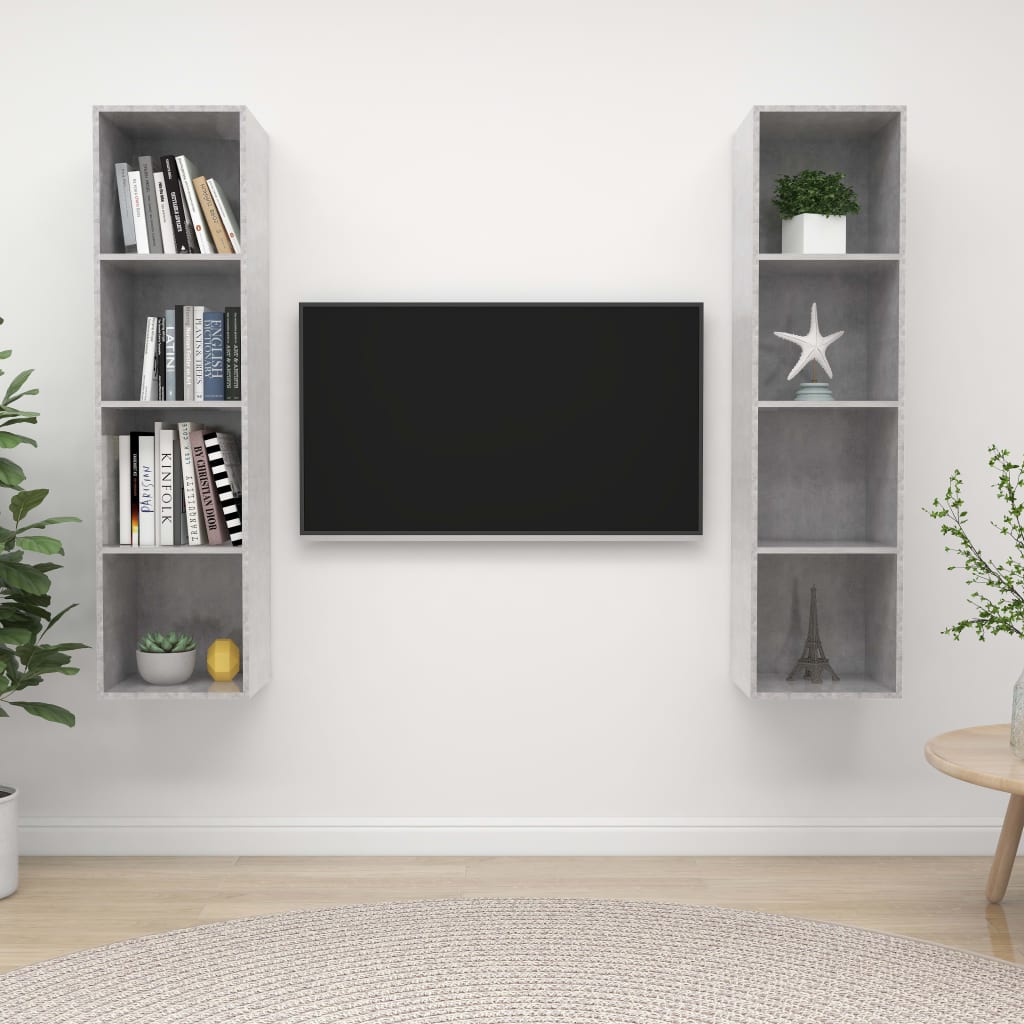 Tv-wandmeubelen 2 st spaanplaat betongrijs is nu te koop bij PeponiXL, paradijselijk wonen!