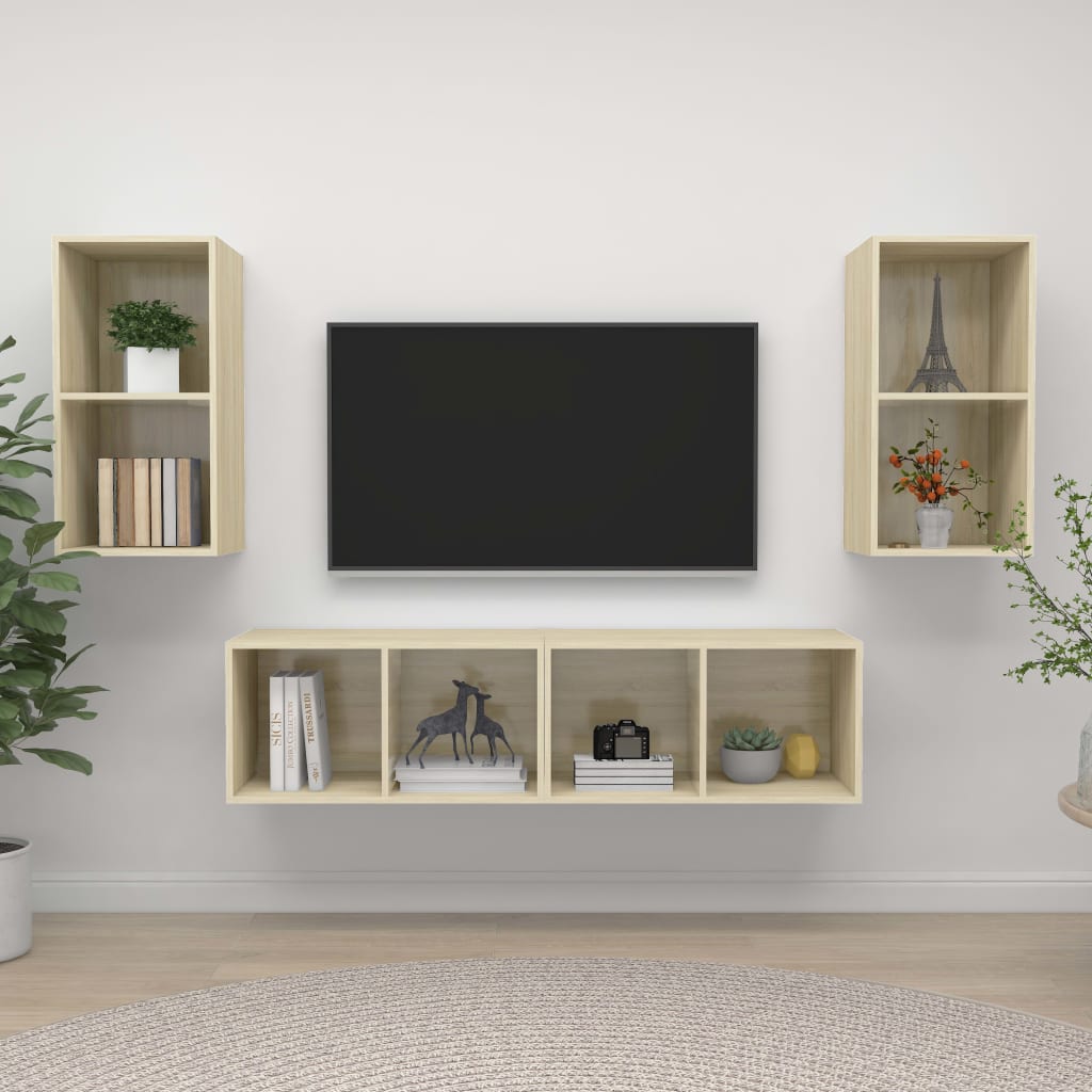Tv-wandmeubelen 4 st spaanplaat sonoma eikenkleurig is nu te koop bij PeponiXL, paradijselijk wonen!