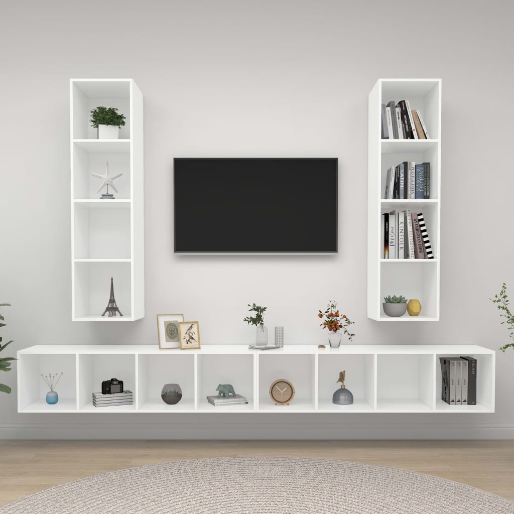 Tv-wandmeubelen 4 st bewerkt hout wit is nu te koop bij PeponiXL, paradijselijk wonen!