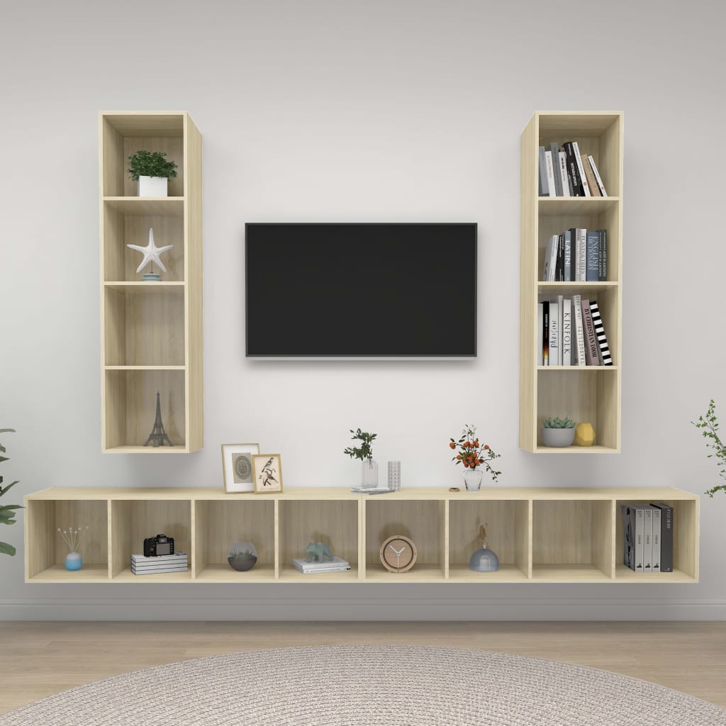 Tv-wandmeubelen 4 st bewerkt hout sonoma eikenkleurig is nu te koop bij PeponiXL, paradijselijk wonen!
