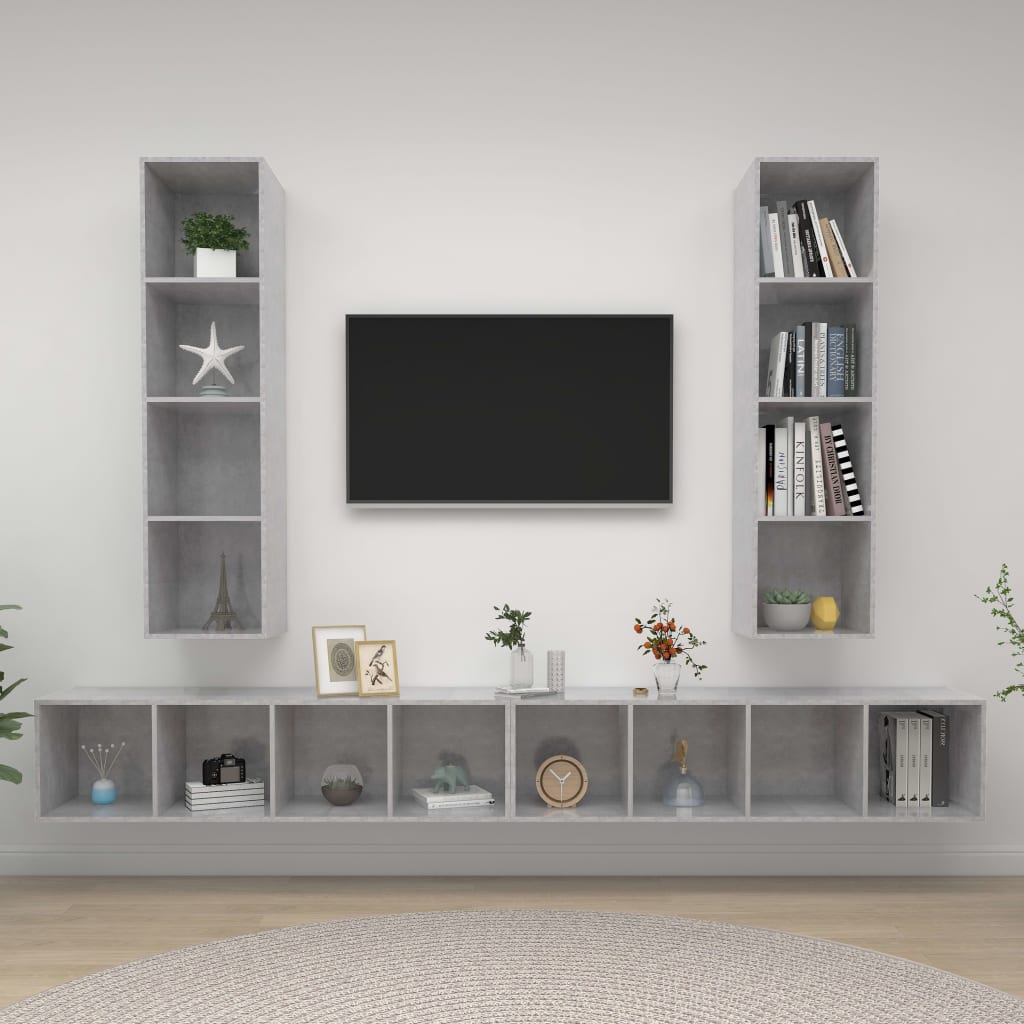 Tv-wandmeubelen 4 st bewerkt hout betongrijs is nu te koop bij PeponiXL, paradijselijk wonen!