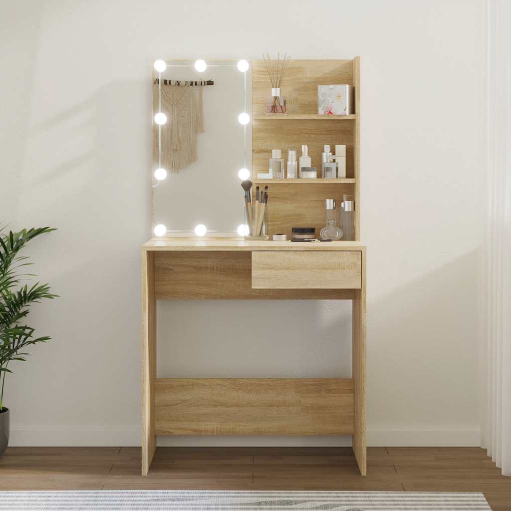 Kaptafel met LED 74,5x40x141 cm bewerkt hout sonoma eikenkleur is nu te koop bij PeponiXL, paradijselijk wonen!