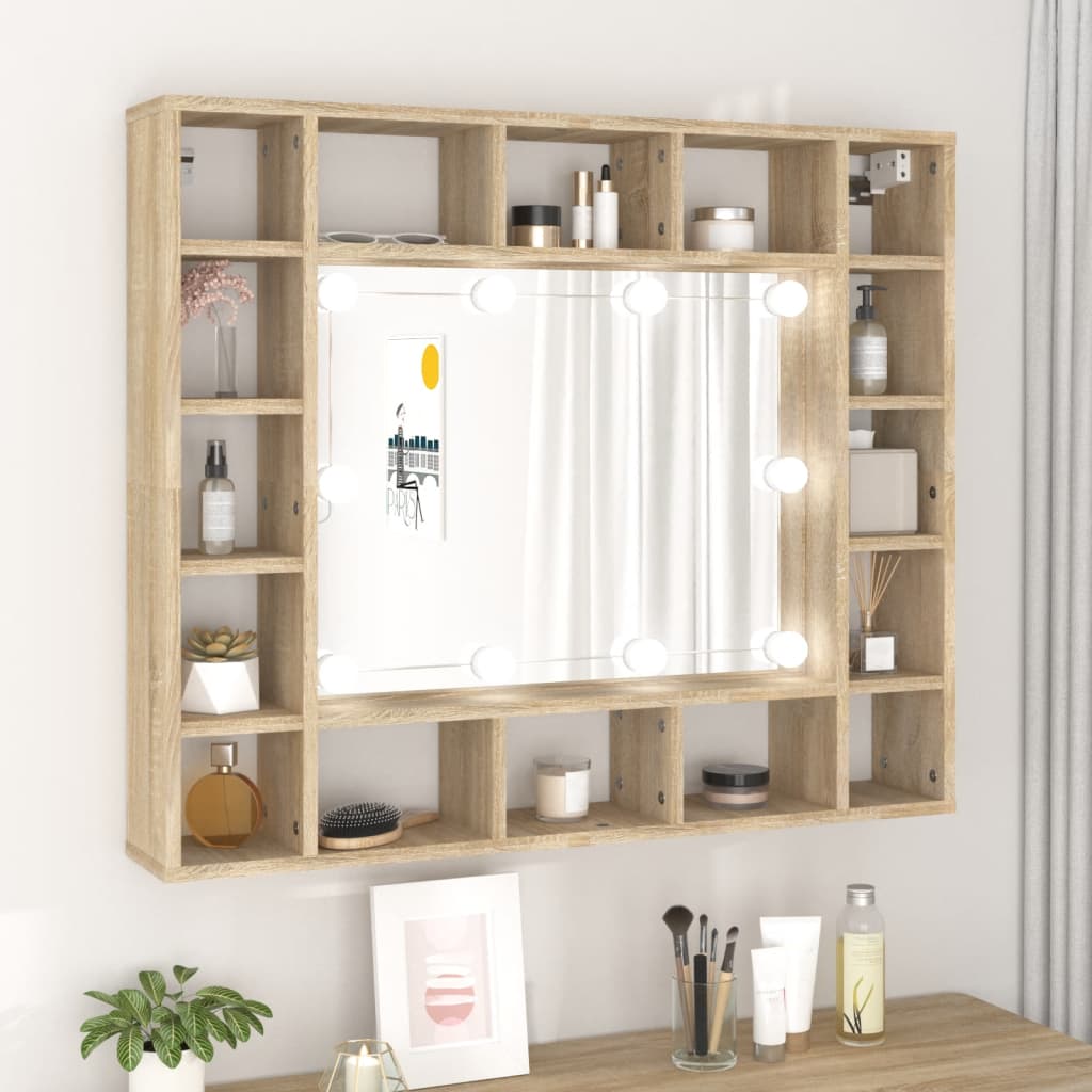 Spiegelkast met LED-verlichting 91x15x76,5 cm sonoma eikenkleur is nu te koop bij PeponiXL, paradijselijk wonen!