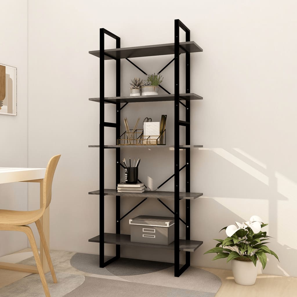 Boekenkast met 5 schappen 80x30x175 cm grenenhout grijs is nu te koop bij PeponiXL, paradijselijk wonen!