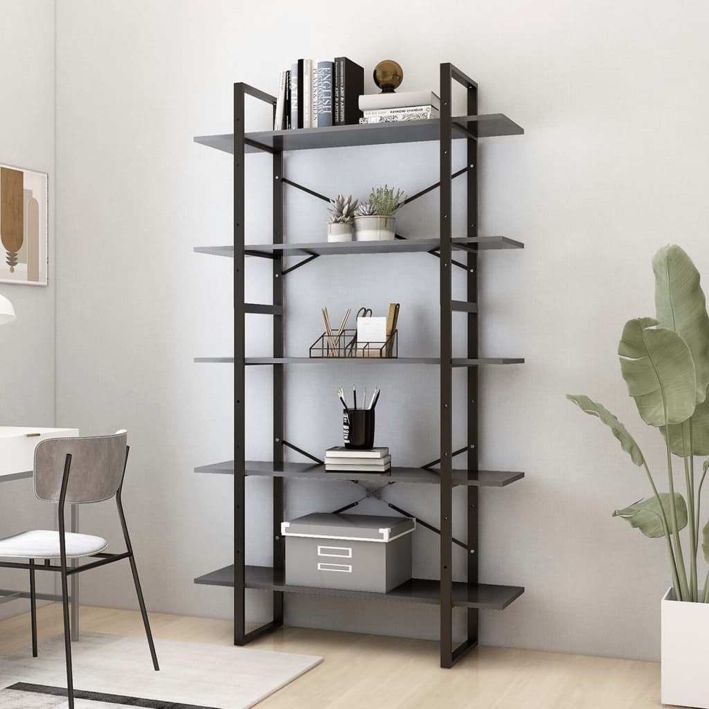 Boekenkast met 5 schappen 100x30x175 cm bewerkt hout grijs is nu te koop bij PeponiXL, paradijselijk wonen!