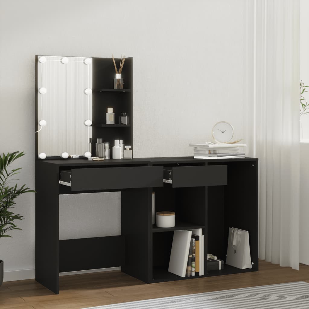 Kaptafel met kastje LED bewerkt hout zwart is nu te koop bij PeponiXL, paradijselijk wonen!