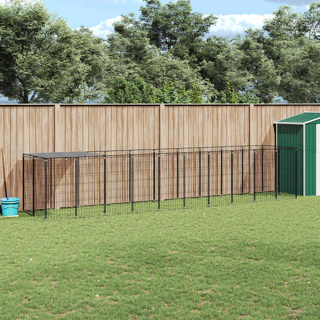 Hondenkennel 6,05 m² staal zwart is nu te koop bij PeponiXL, paradijselijk wonen!