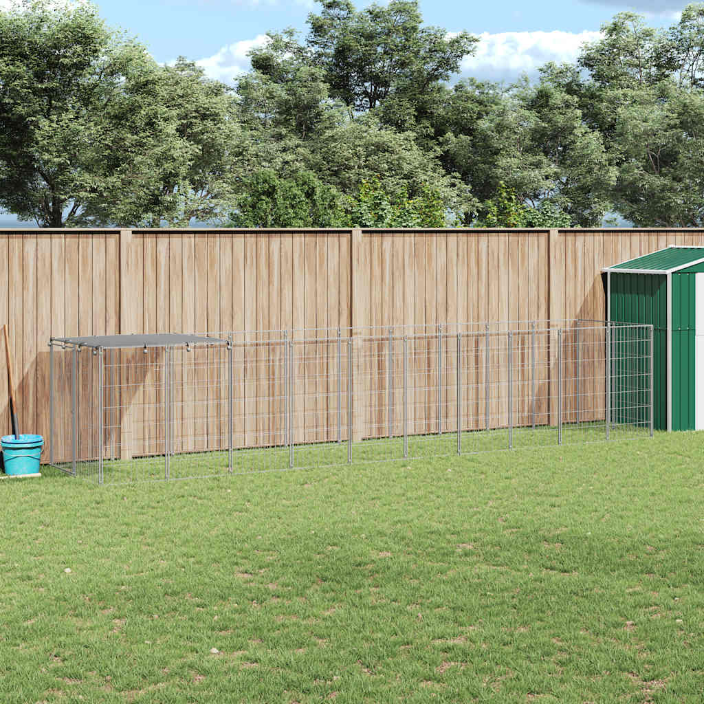 Hondenkennel 6,05 m² staal zilverkleurig is nu te koop bij PeponiXL, paradijselijk wonen!