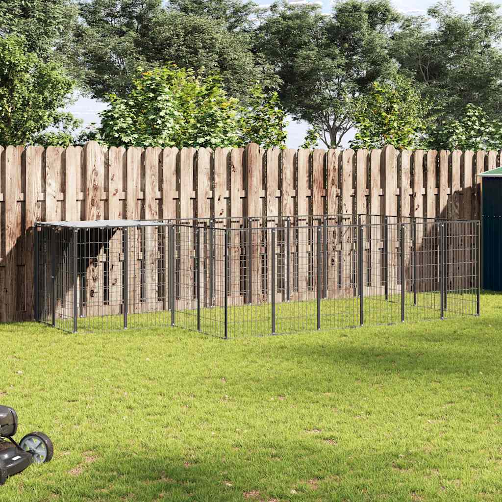 Hondenkennel 8,47 m² staal zwart is nu te koop bij PeponiXL, paradijselijk wonen!