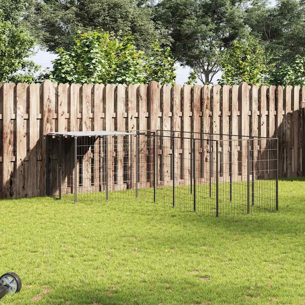 Hondenkennel 8,47 m² staal zwart is nu te koop bij PeponiXL, paradijselijk wonen!