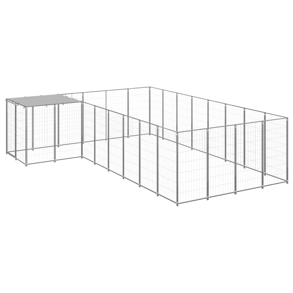 Hondenkennel 10,89 m² staal zilverkleurig is nu te koop bij PeponiXL, paradijselijk wonen!