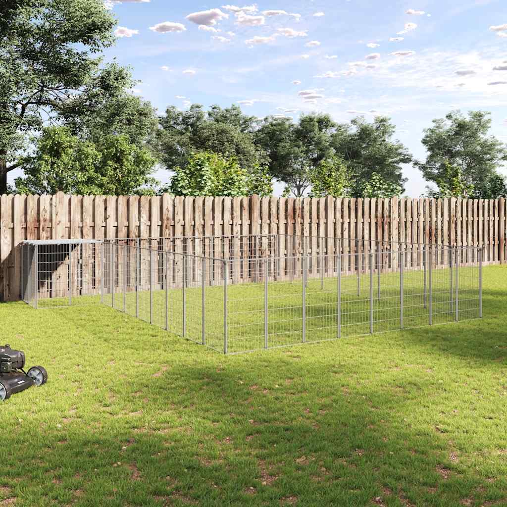 Hondenkennel 25,41 m² staal zilverkleurig is nu te koop bij PeponiXL, paradijselijk wonen!